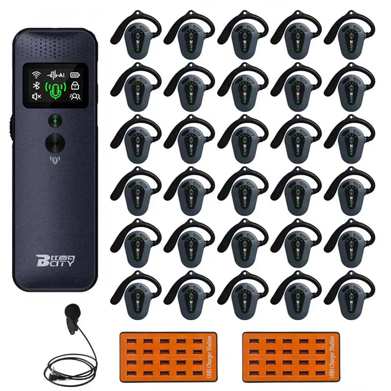 Wireless Tour Guide System 1 Transmitter + 20 Receivers With Charger For Travel Agency Museum Teaching Tour Church