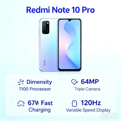Xiaomi Redmi Note 10 Pro Smartphone 6.6" FHD+ 120Hz Display 64MP Triple Camera 67W Fast Charge 5000mAh Battery Global Version