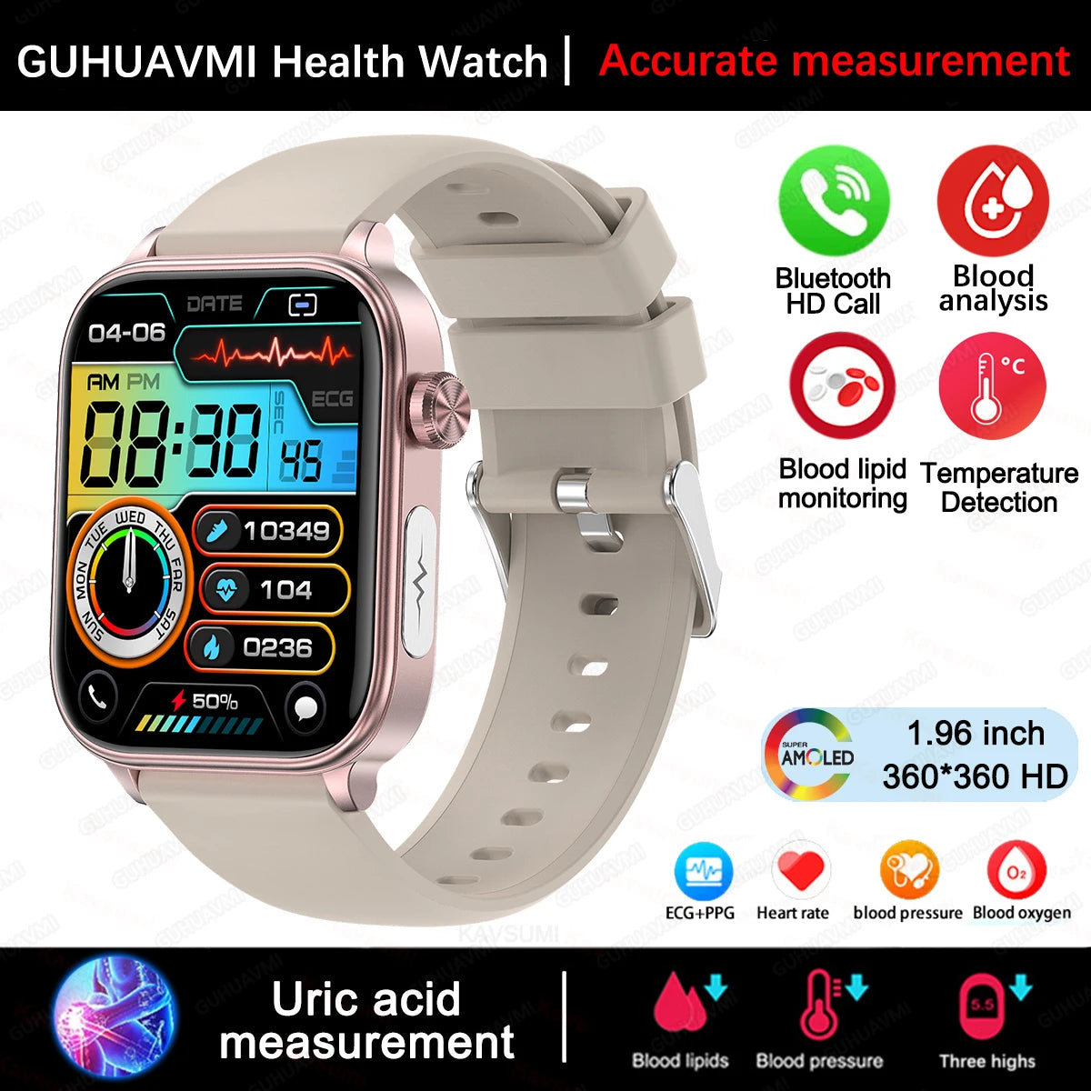 2025 New For XIAOM1 ECG+PPG Blood Fat Uric Acid Health Smartwatch Men Women Heart Rate Blood Pressure Bluetooth Call Smart Watch