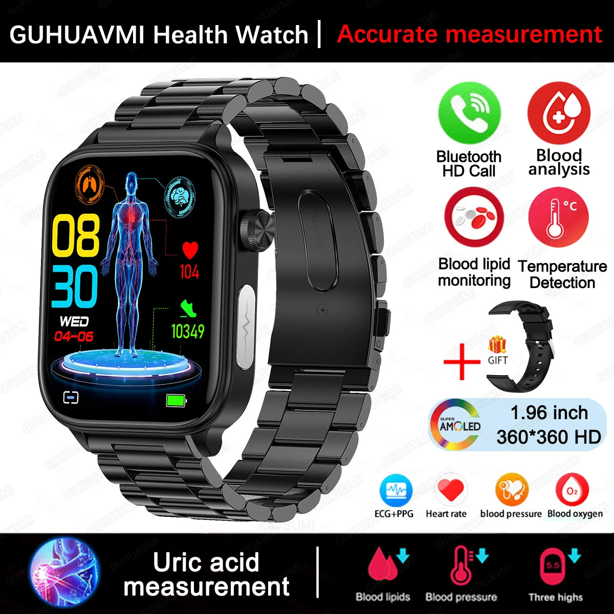 2025 New For XIAOM1 ECG+PPG Blood Fat Uric Acid Health Smartwatch Men Women Heart Rate Blood Pressure Bluetooth Call Smart Watch