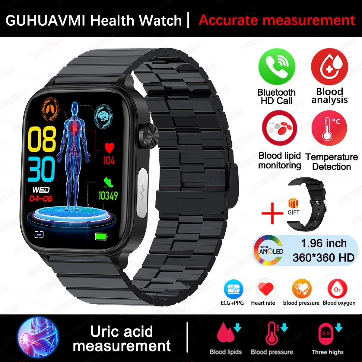 2025 New For XIAOM1 ECG+PPG Blood Fat Uric Acid Health Smartwatch Men Women Heart Rate Blood Pressure Bluetooth Call Smart Watch