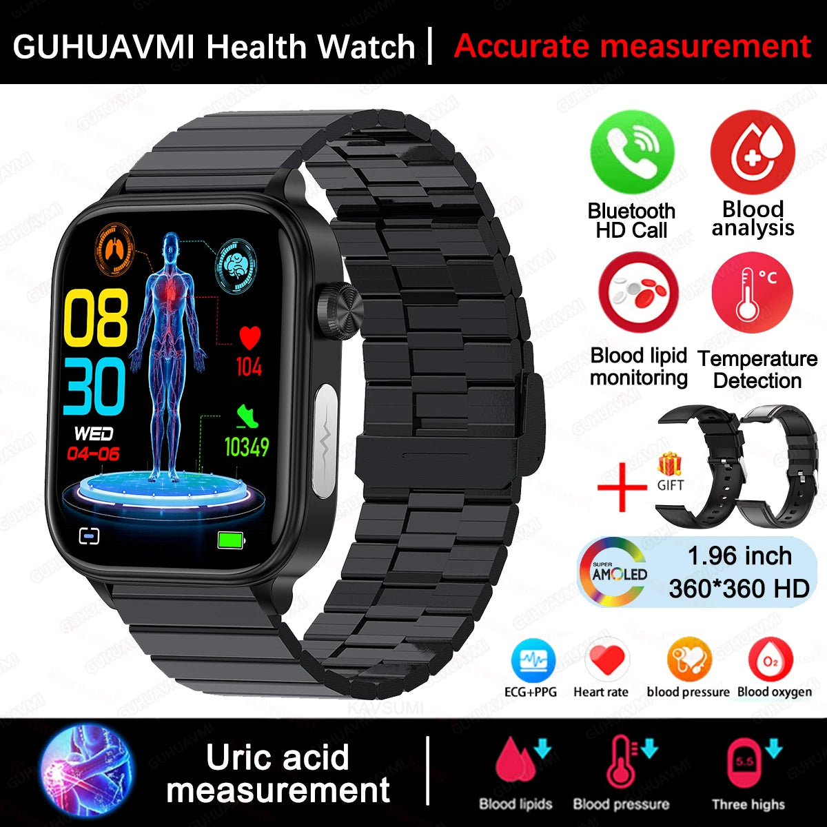 2025 New For XIAOM1 ECG+PPG Blood Fat Uric Acid Health Smartwatch Men Women Heart Rate Blood Pressure Bluetooth Call Smart Watch
