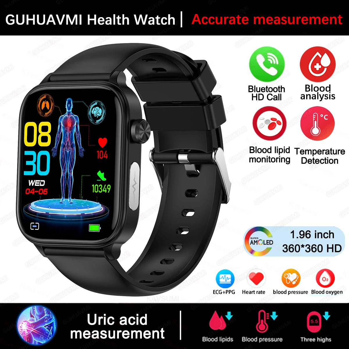 2025 New For XIAOM1 ECG+PPG Blood Fat Uric Acid Health Smartwatch Men Women Heart Rate Blood Pressure Bluetooth Call Smart Watch