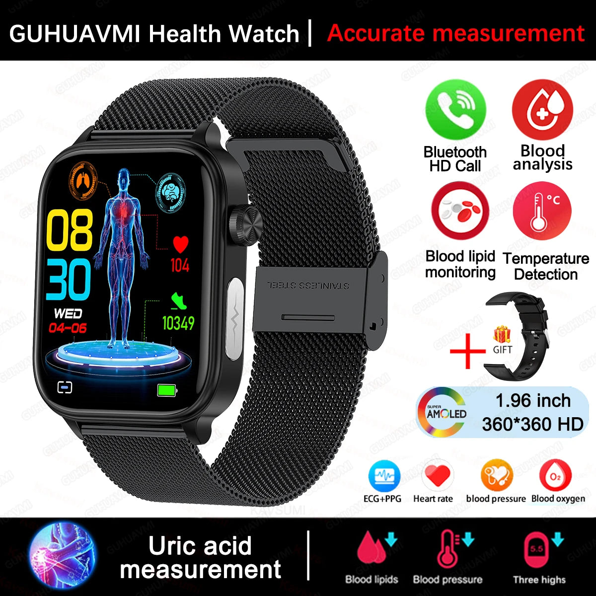 2025 New For XIAOM1 ECG+PPG Blood Fat Uric Acid Health Smartwatch Men Women Heart Rate Blood Pressure Bluetooth Call Smart Watch