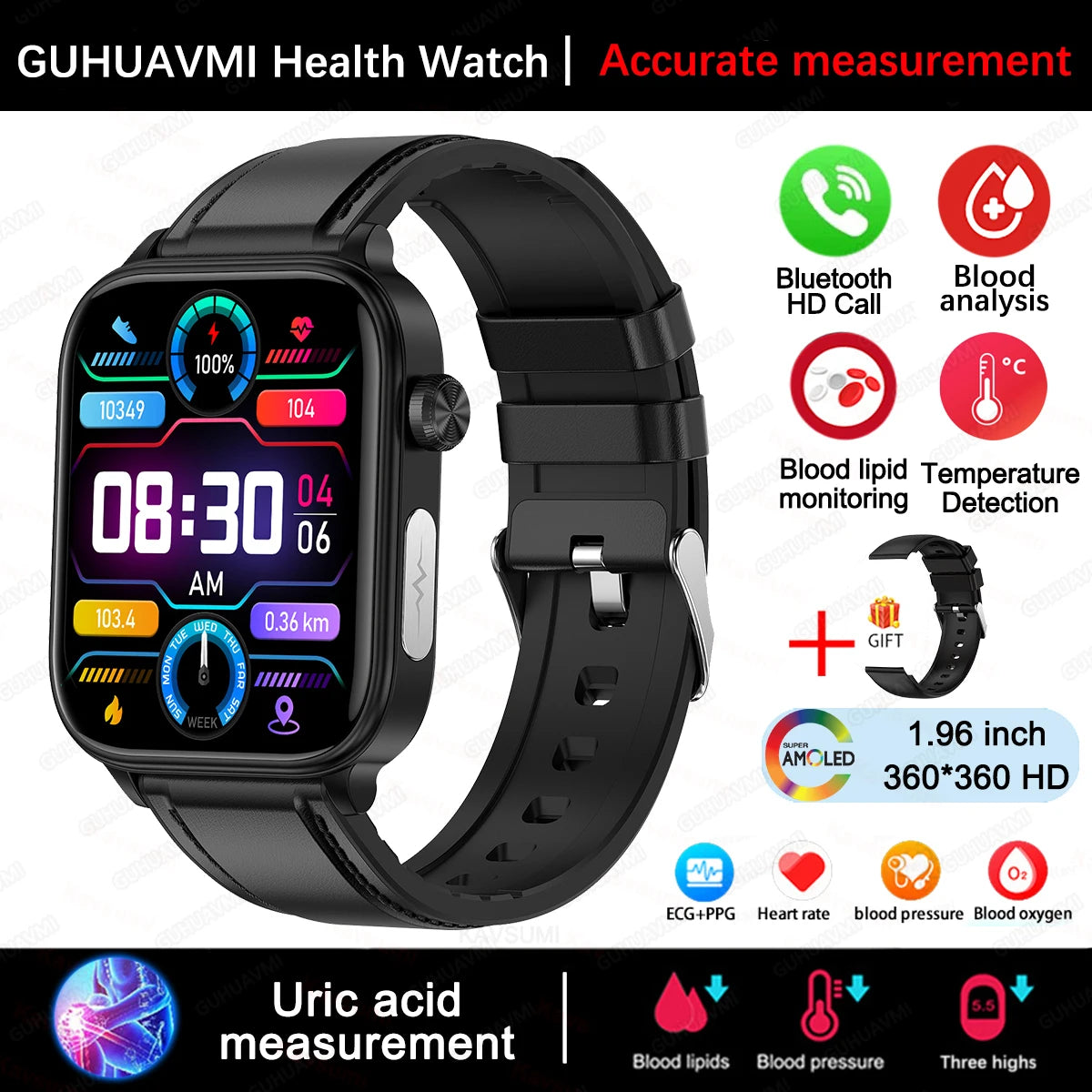 2025 New For XIAOM1 ECG+PPG Blood Fat Uric Acid Health Smartwatch Men Women Heart Rate Blood Pressure Bluetooth Call Smart Watch