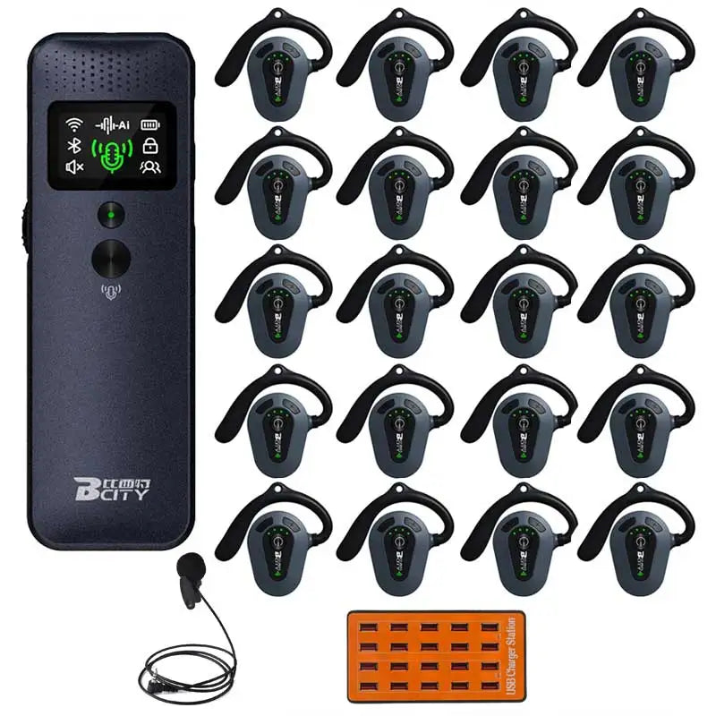 Wireless Tour Guide System 1 Transmitter + 20 Receivers With Charger For Travel Agency Museum Teaching Tour Church