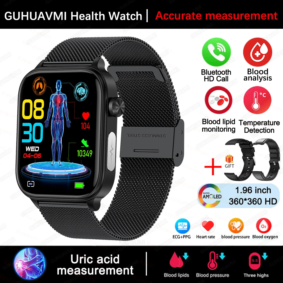 2025 New For XIAOM1 ECG+PPG Blood Fat Uric Acid Health Smartwatch Men Women Heart Rate Blood Pressure Bluetooth Call Smart Watch