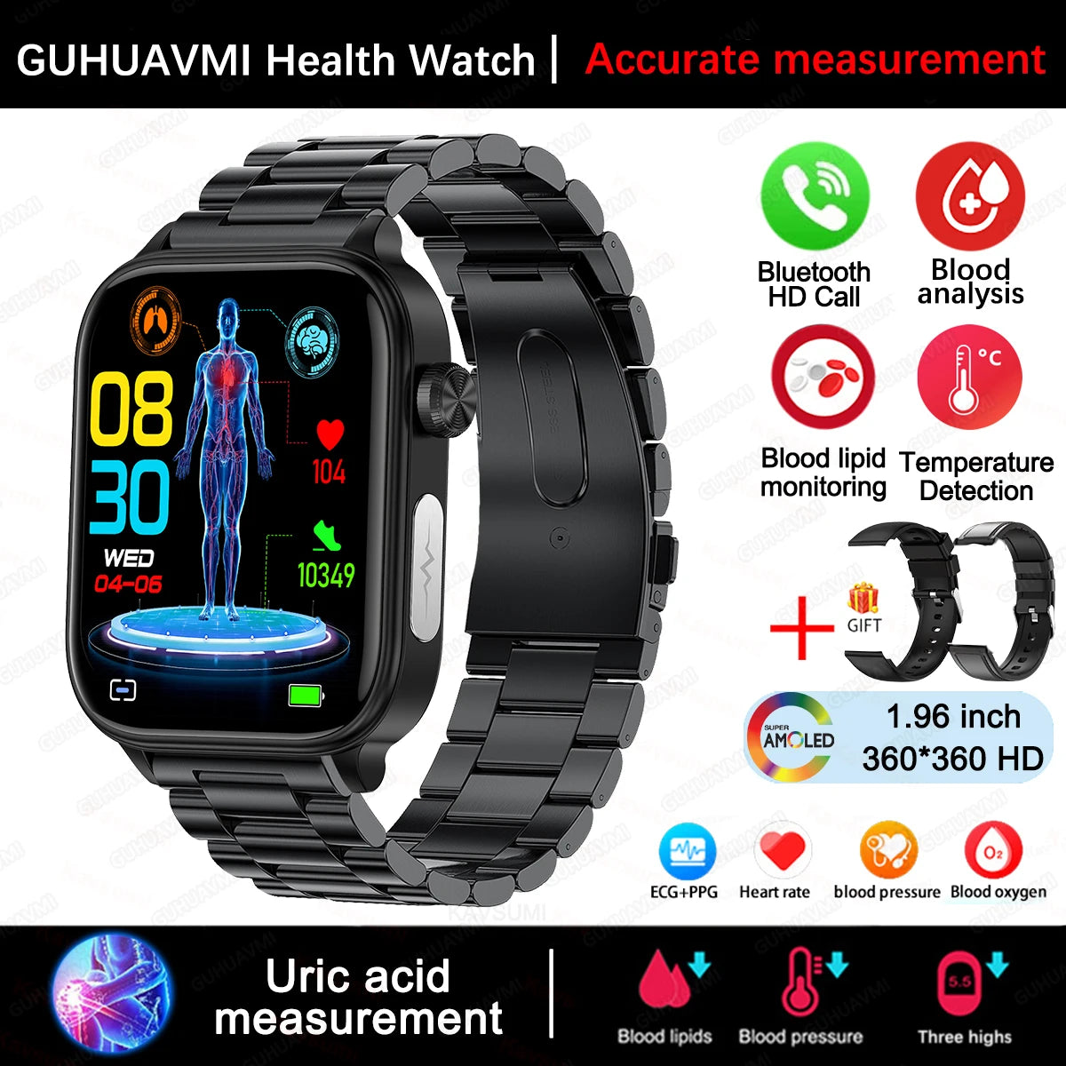 2025 New For XIAOM1 ECG+PPG Blood Fat Uric Acid Health Smartwatch Men Women Heart Rate Blood Pressure Bluetooth Call Smart Watch