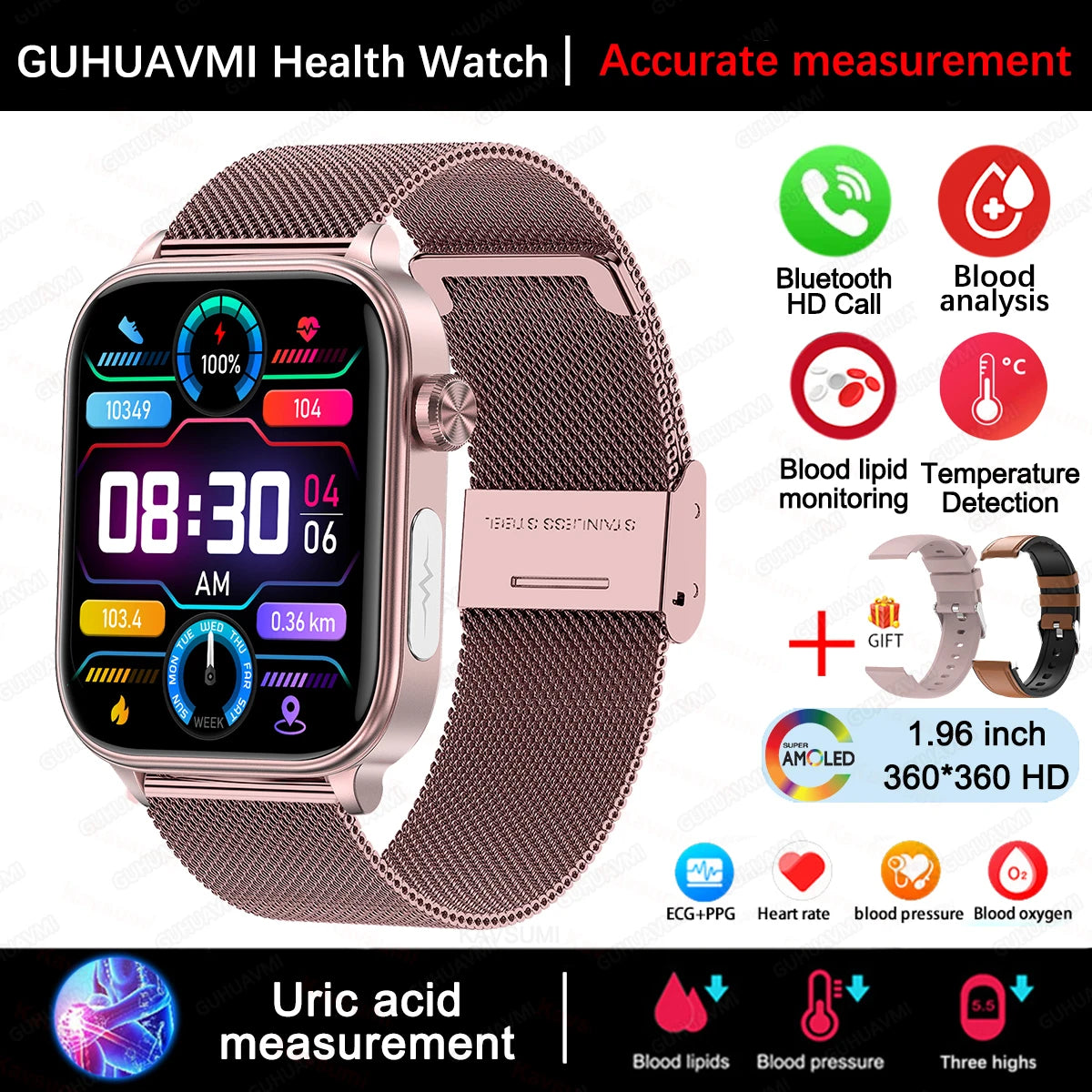 2025 New For XIAOM1 ECG+PPG Blood Fat Uric Acid Health Smartwatch Men Women Heart Rate Blood Pressure Bluetooth Call Smart Watch