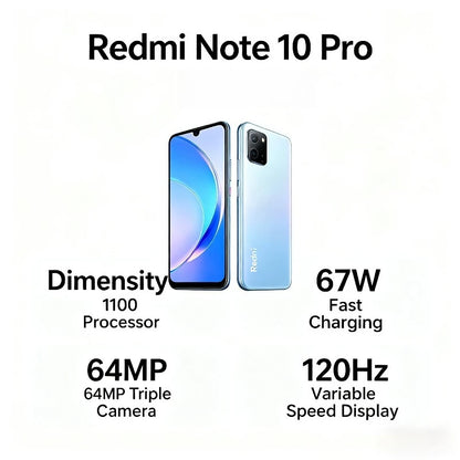 Xiaomi Redmi Note 10 Pro Smartphone 6.6" FHD+ 120Hz Display 64MP Triple Camera 67W Fast Charge 5000mAh Battery Global Version